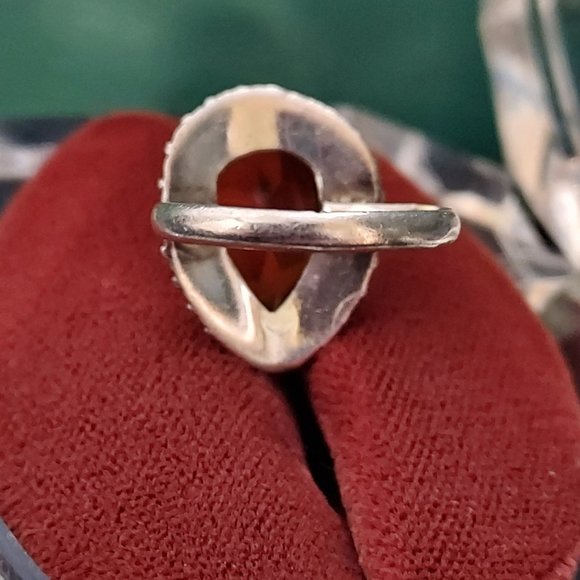 Sterling Orange tear drop  ring size 6.5 - Picture 4 of 12